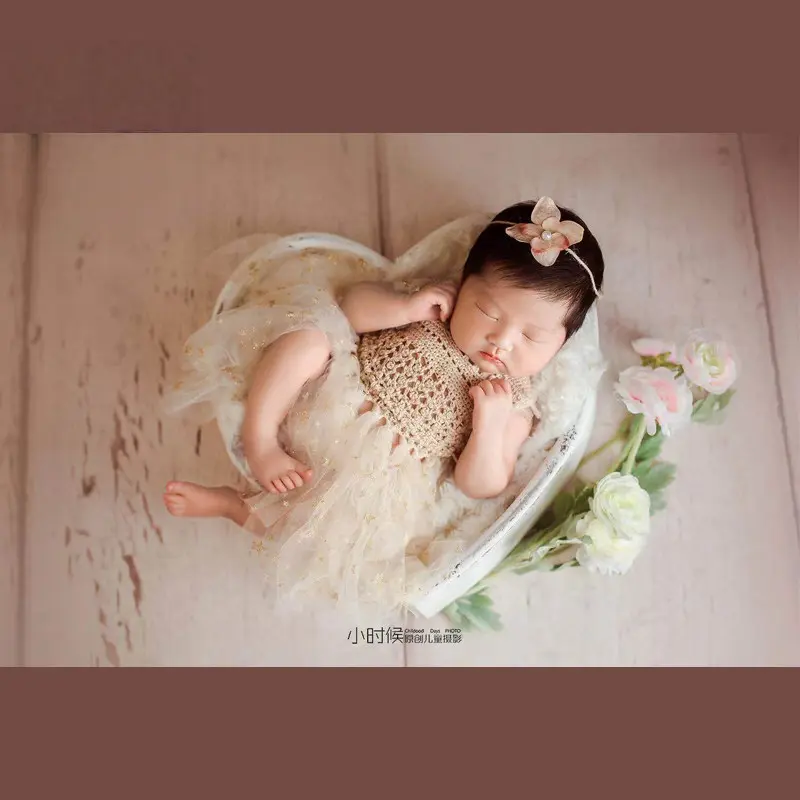 Baby Girl Handmade Knitted Stars Mesh Dress - Newborn Photography Props - Image 2